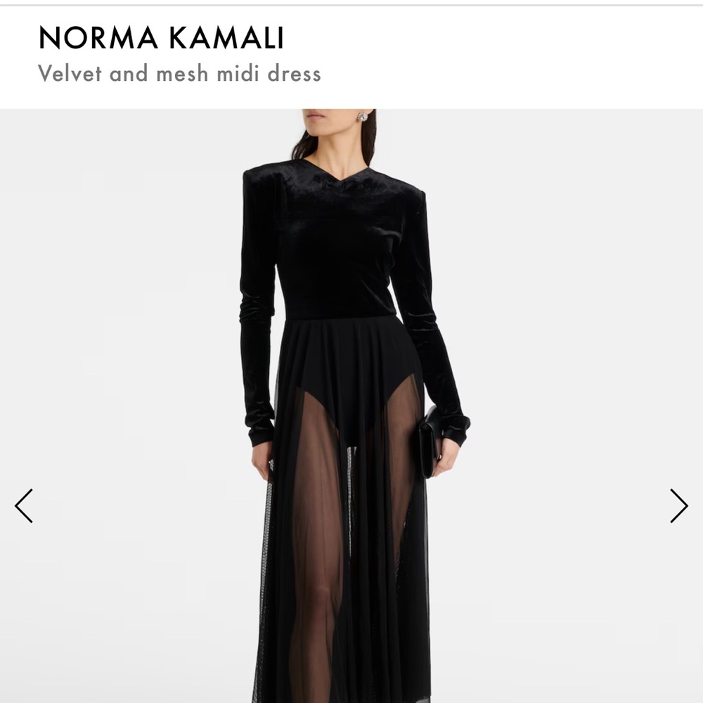Norma Kamali Black Velvet Long Sleeve Dress Midi Dress